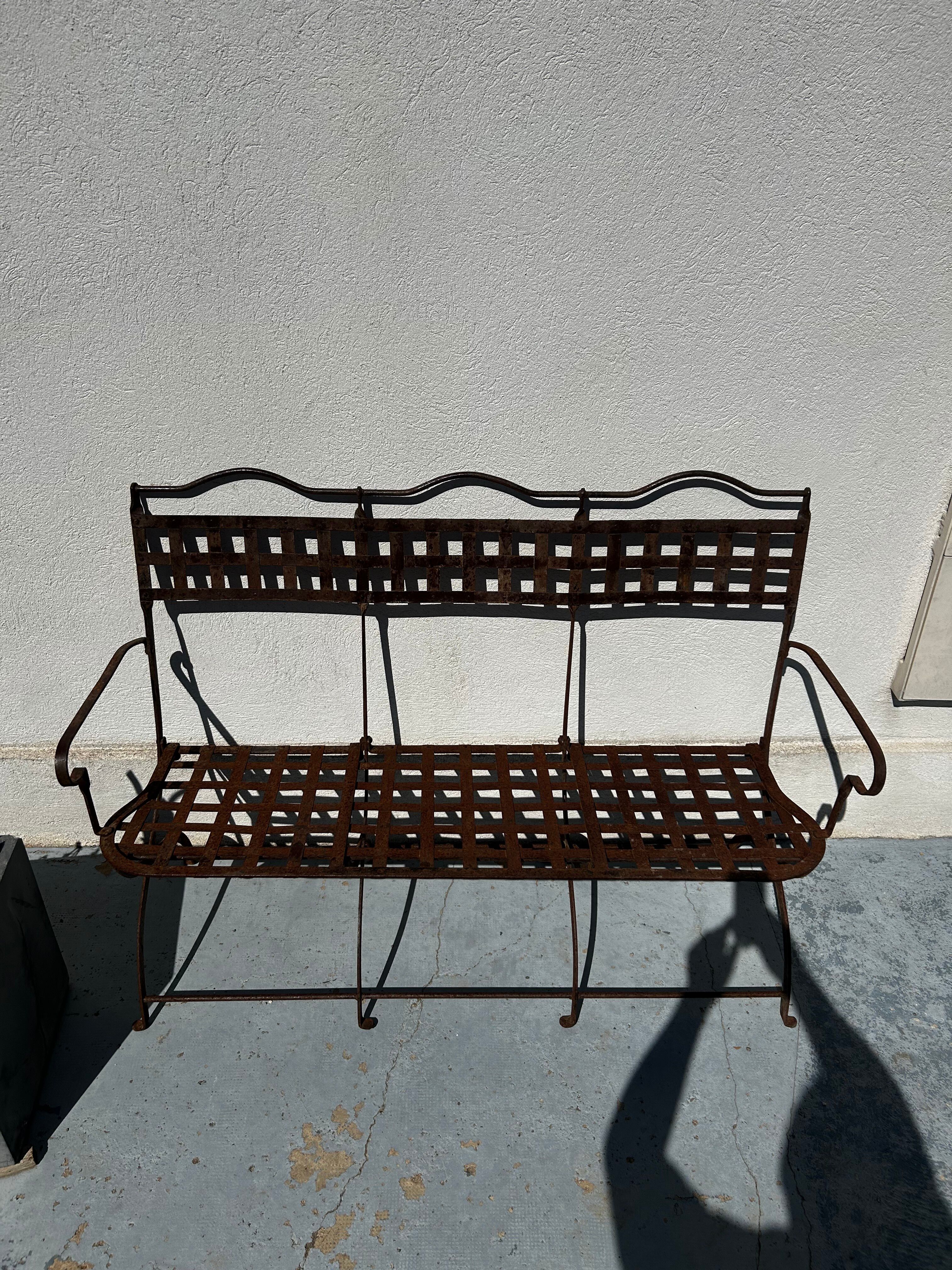 Riveted wrought iron garden bench