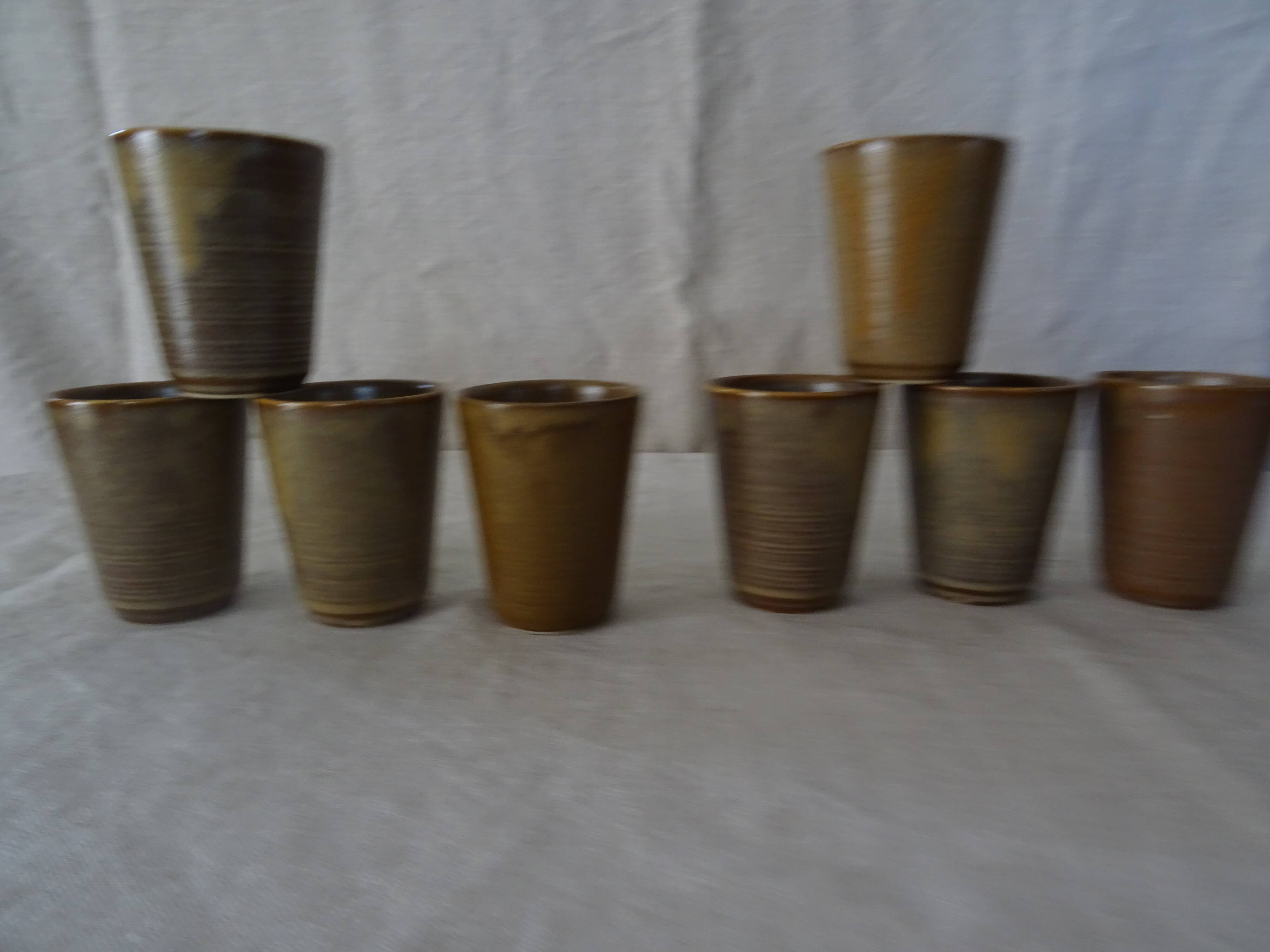 Lot 8 glasses sandstone cups stamped Digoin mug vintage cup