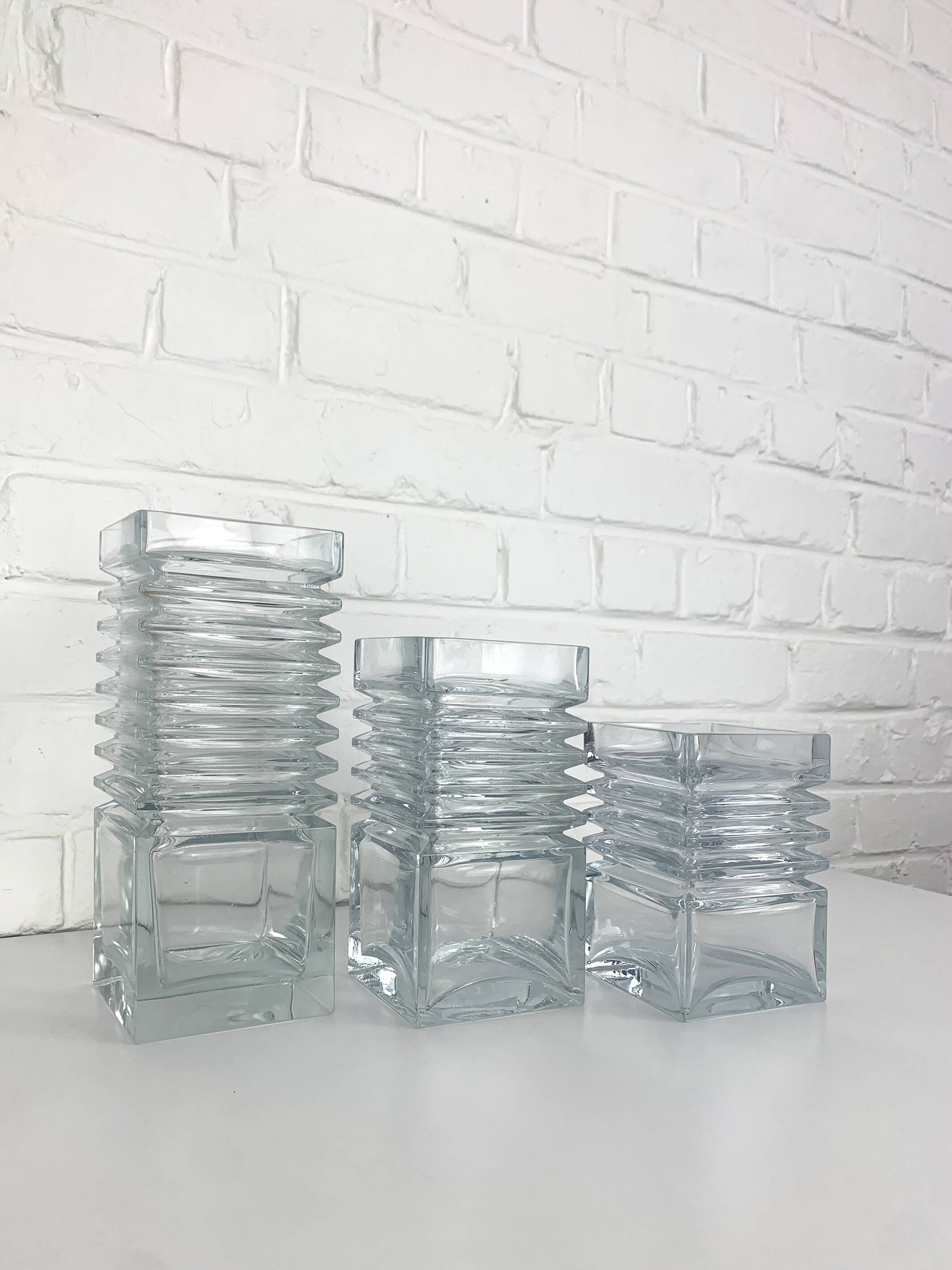 Set of 3 Harmonikka Glass Vases, Tamara Aladin, Riihimäki Lasi Oy, Finland