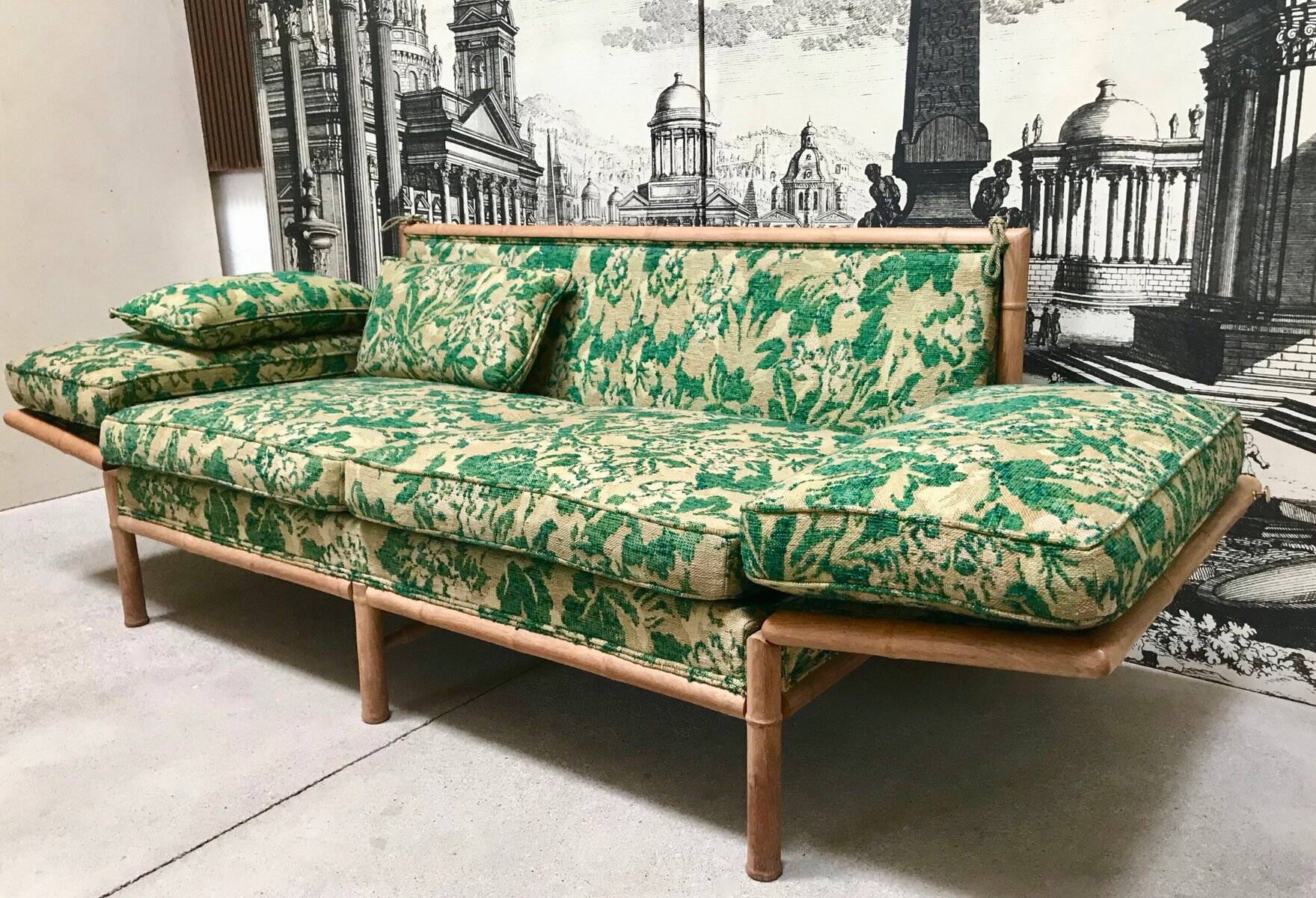 Convertible Two-Seater Sofa / Daybed in Bamboo Style, France 1960s