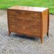 Chest of drawers from the 40s/50s in golden blond walnut 3 drawers feet compass