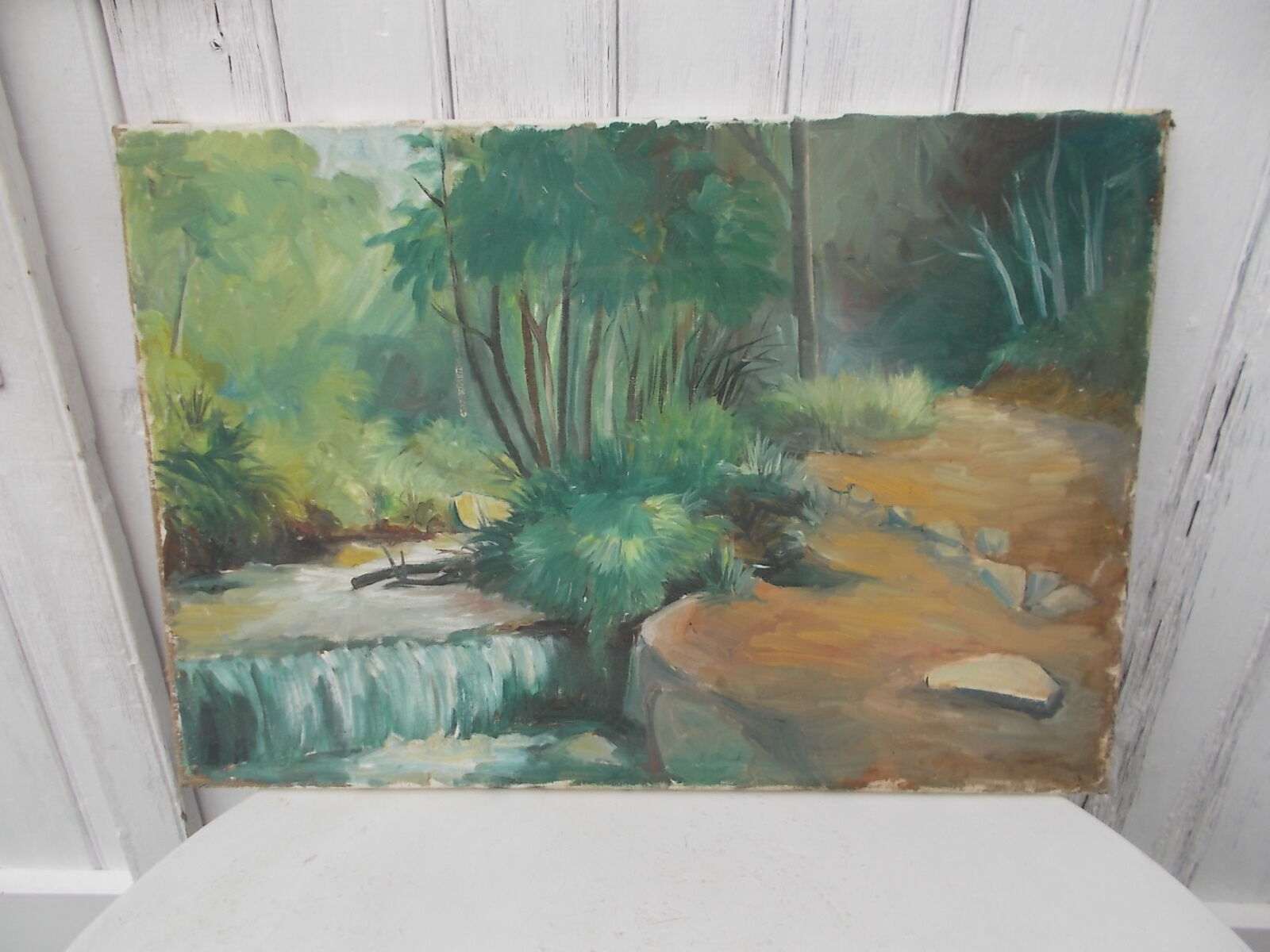 Painting landscape oil on canvas river 55 X 38cm