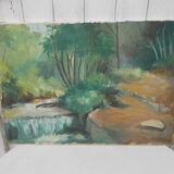 Painting landscape oil on canvas river 55 X 38cm