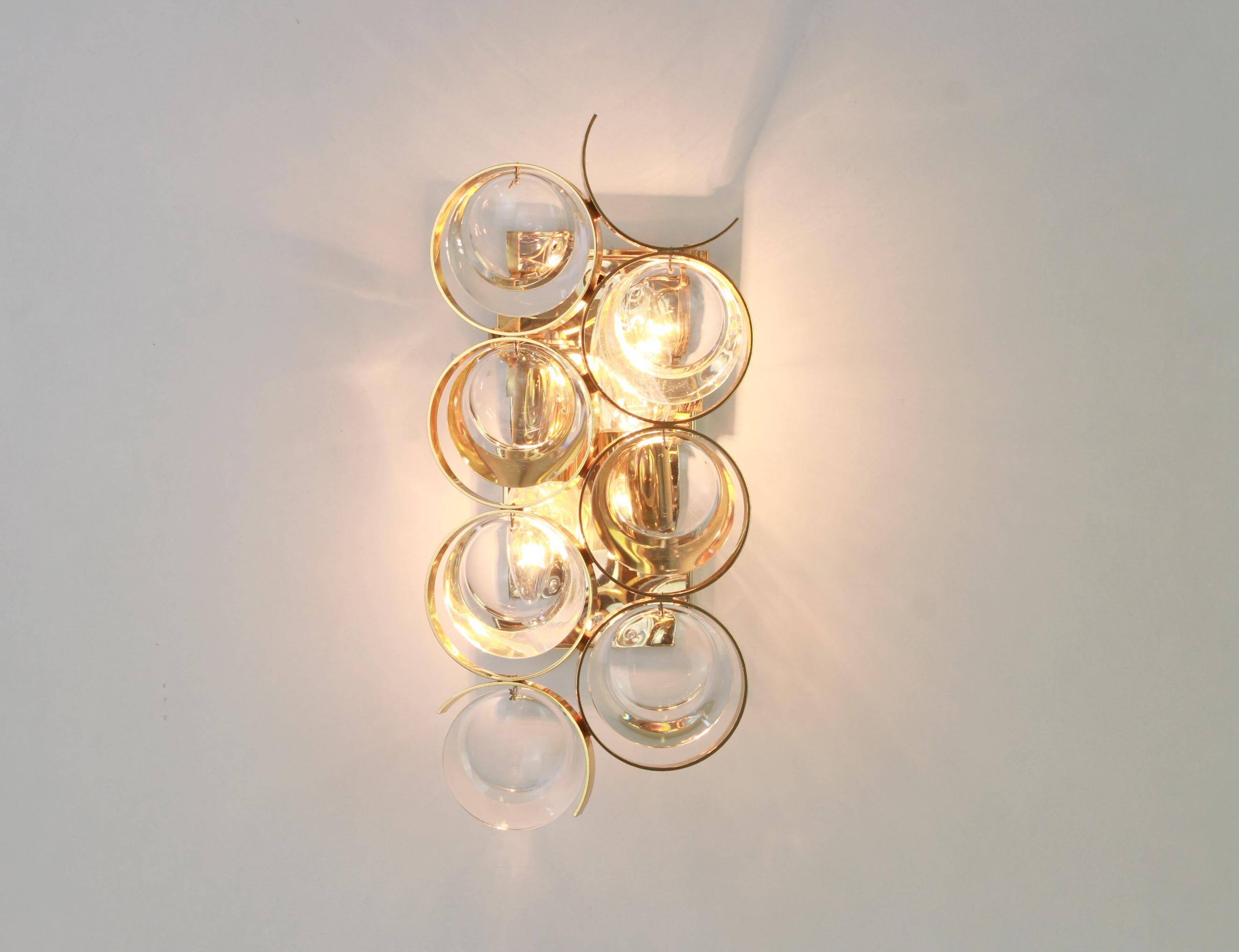 Golden brass and crystal wall light by Palwa, Germany, 1960s