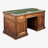 Bureau du début siècle style Victorien en bois et feutre vert anglais Maison Briotet