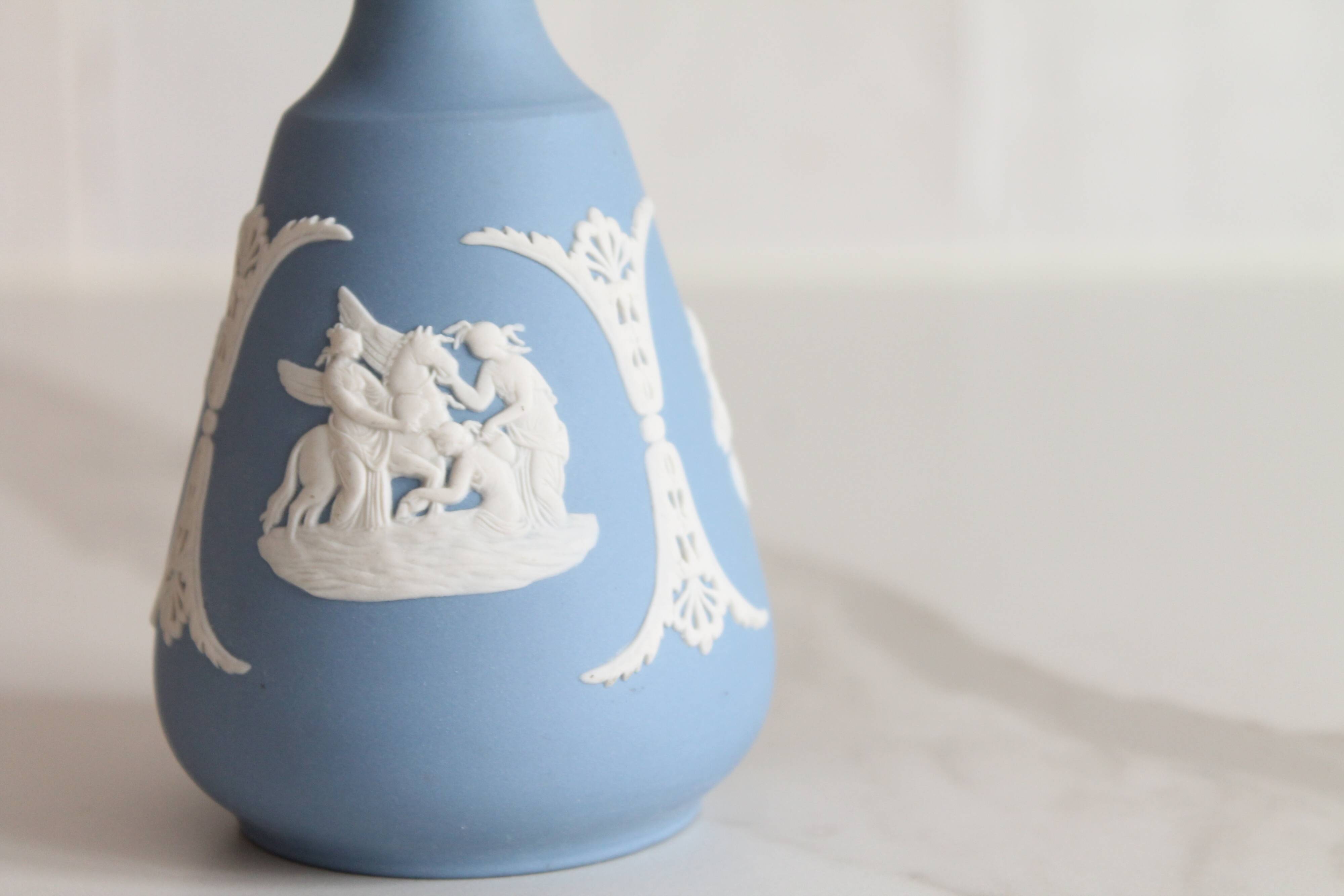 Blue porcelain vase by Wedgwood.