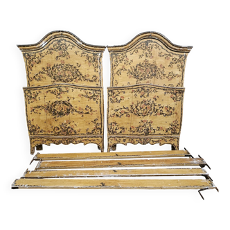Pair of antique painted beds with floral decoration - 19th century - Venetian style