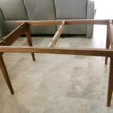 Table with two extensions and its 6 chairs scandinavian teak of the 1970s