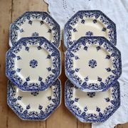 6 assiettes plates terre de fer Longchamp modèle Rouen XIXe siècle