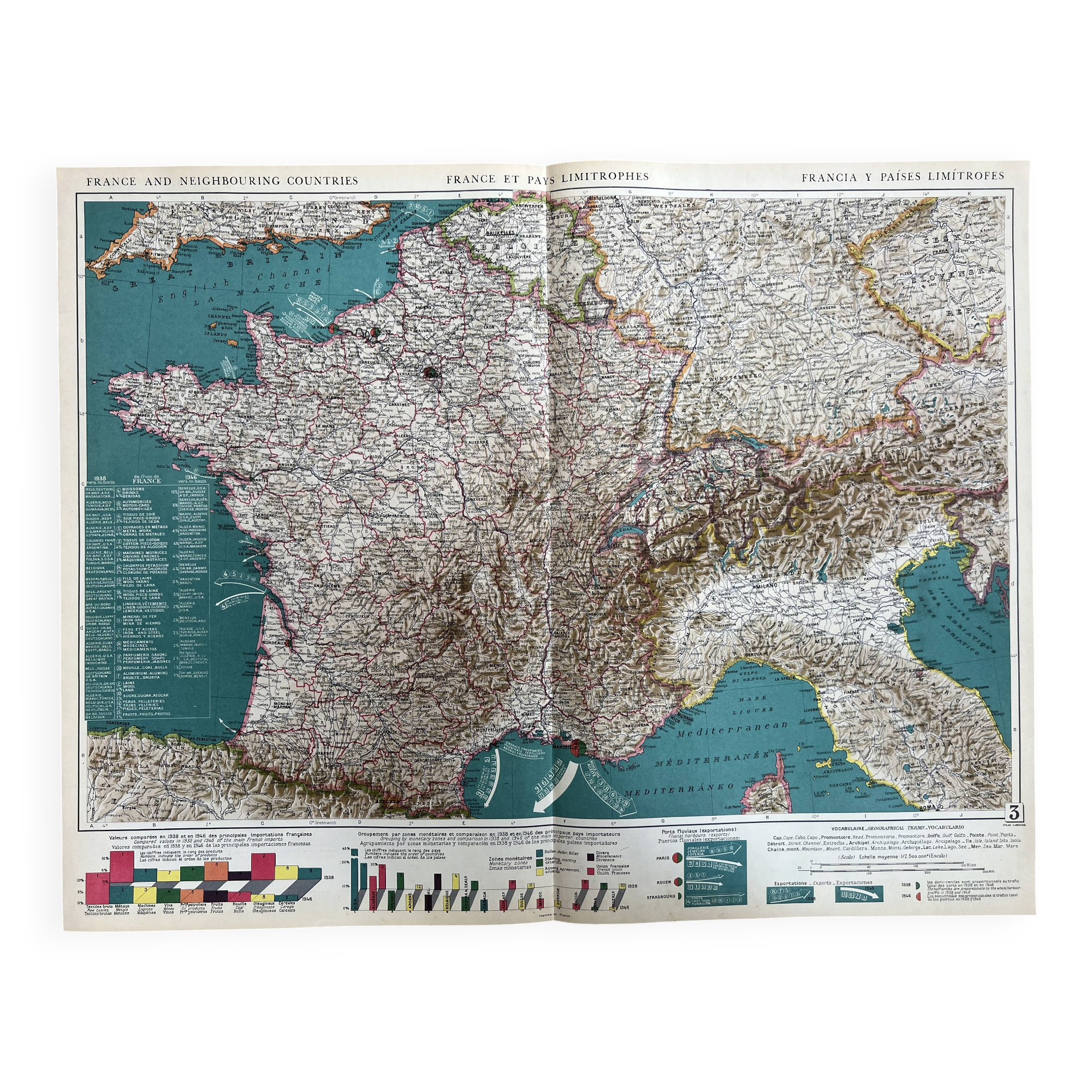 Old map of France and neighbouring countries — Economic & Geographic