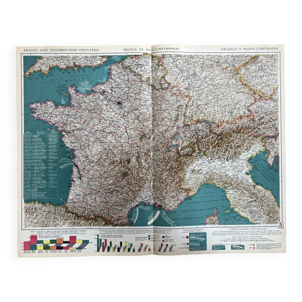 Carte ancienne France et Pays Limitrophes — Économique & Géographique