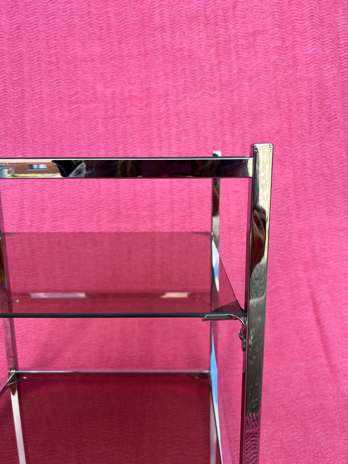 VINTAGE 1970 RECTANGULAR COFFEE TABLE WITH SQUARE CHROME TUBES AND 3 SHELVES