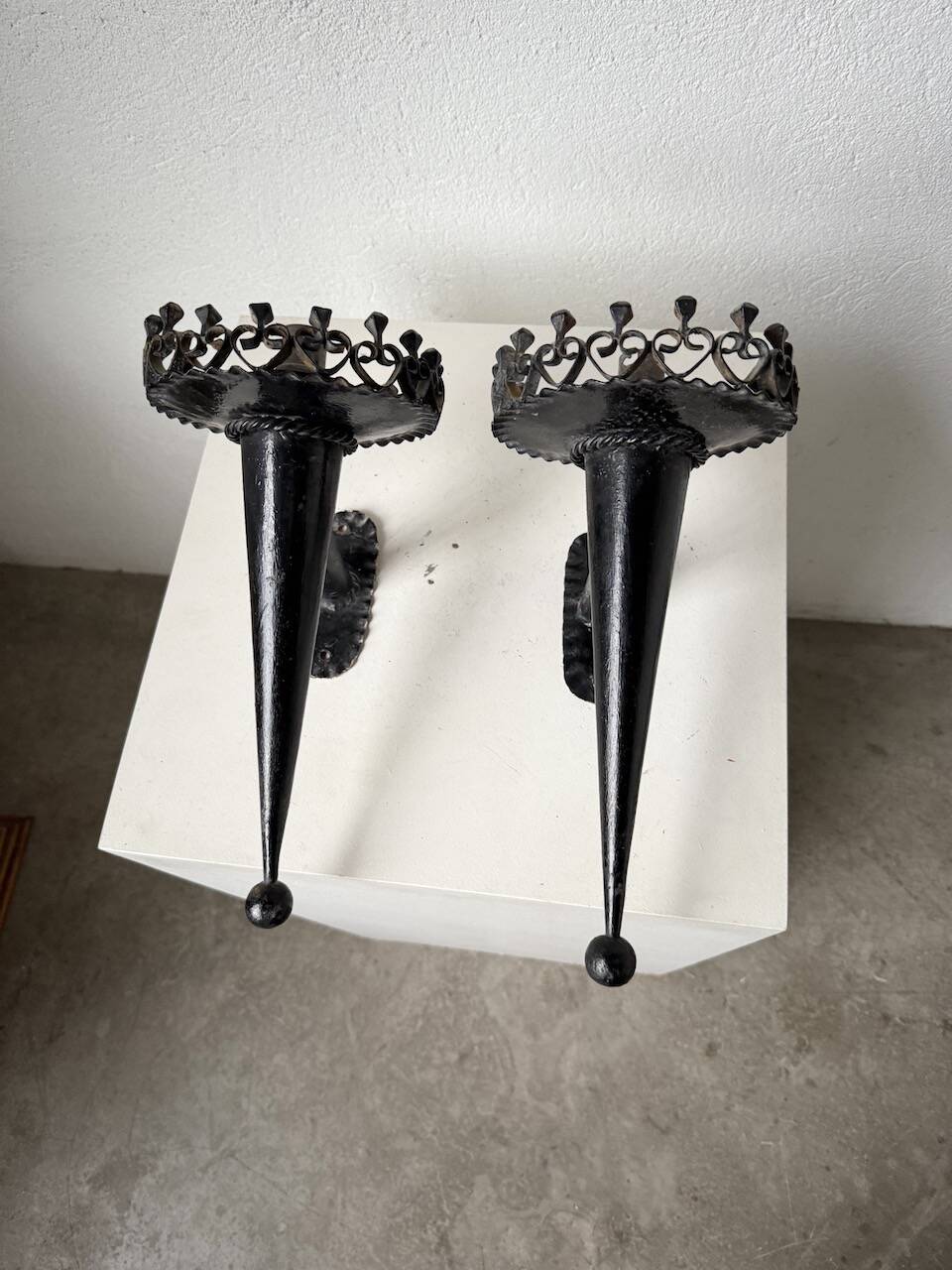 Black metal brutalist wall lights