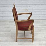 1970s, Danish armchair, striped red furniture wool, solid oak wood.