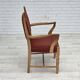 1970s, Danish armchair, striped red furniture wool, solid oak wood.