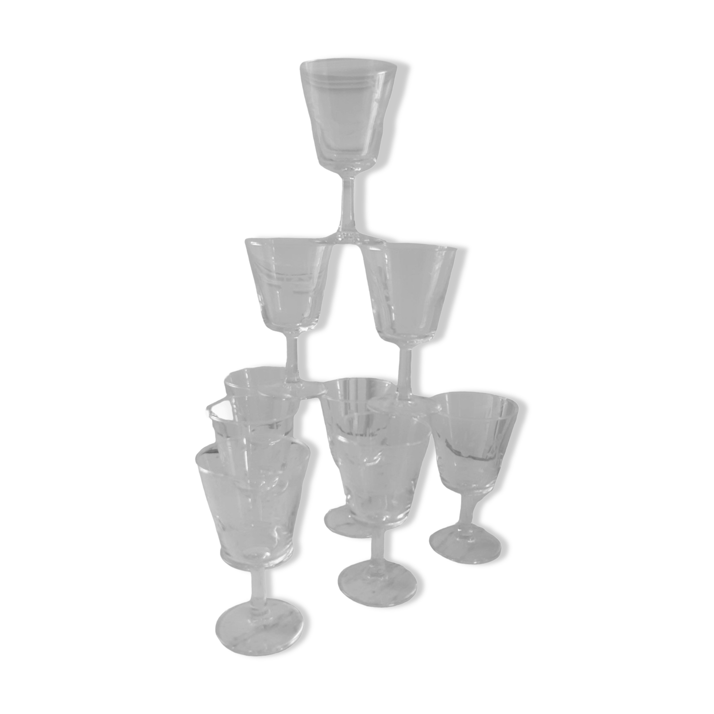 Set of 9 wine glasses in crystalline engraved 60s