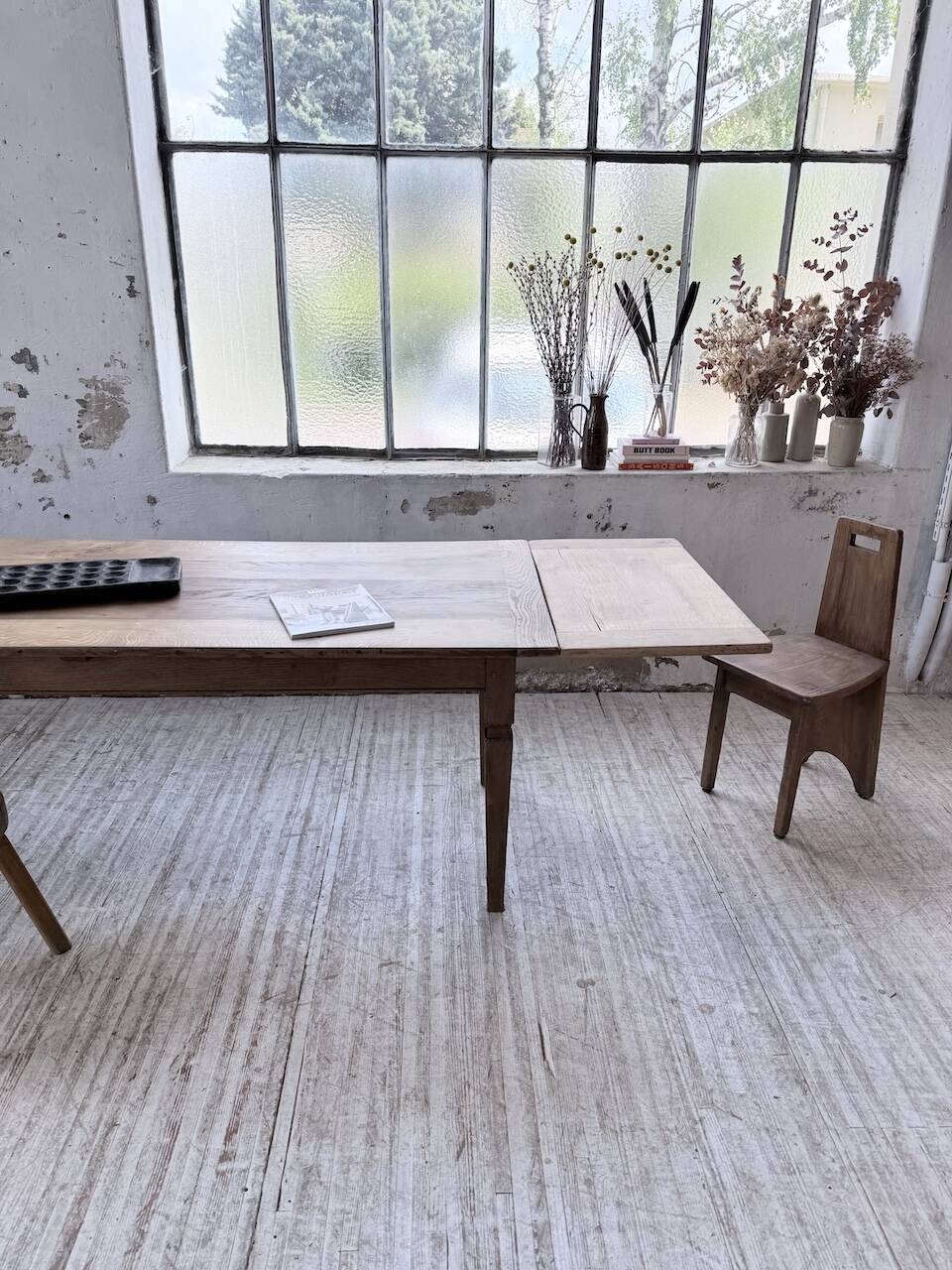 Solid oak farmhouse table with extensions (190-280cm) 1950