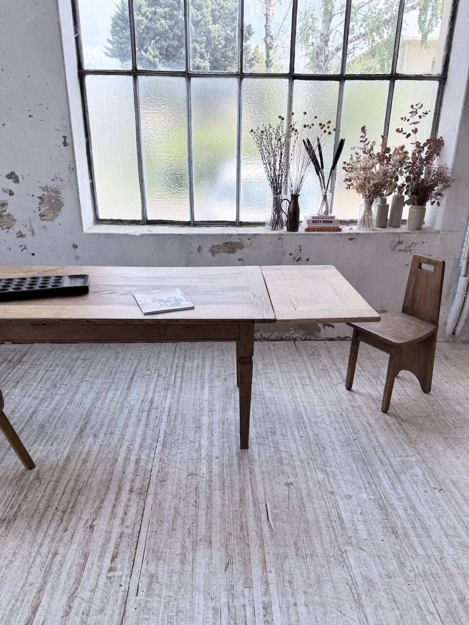 Solid oak farmhouse table with extensions (190-280cm) 1950
