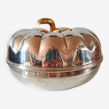 Ice cube bucket pumpkin silver metal design 70s