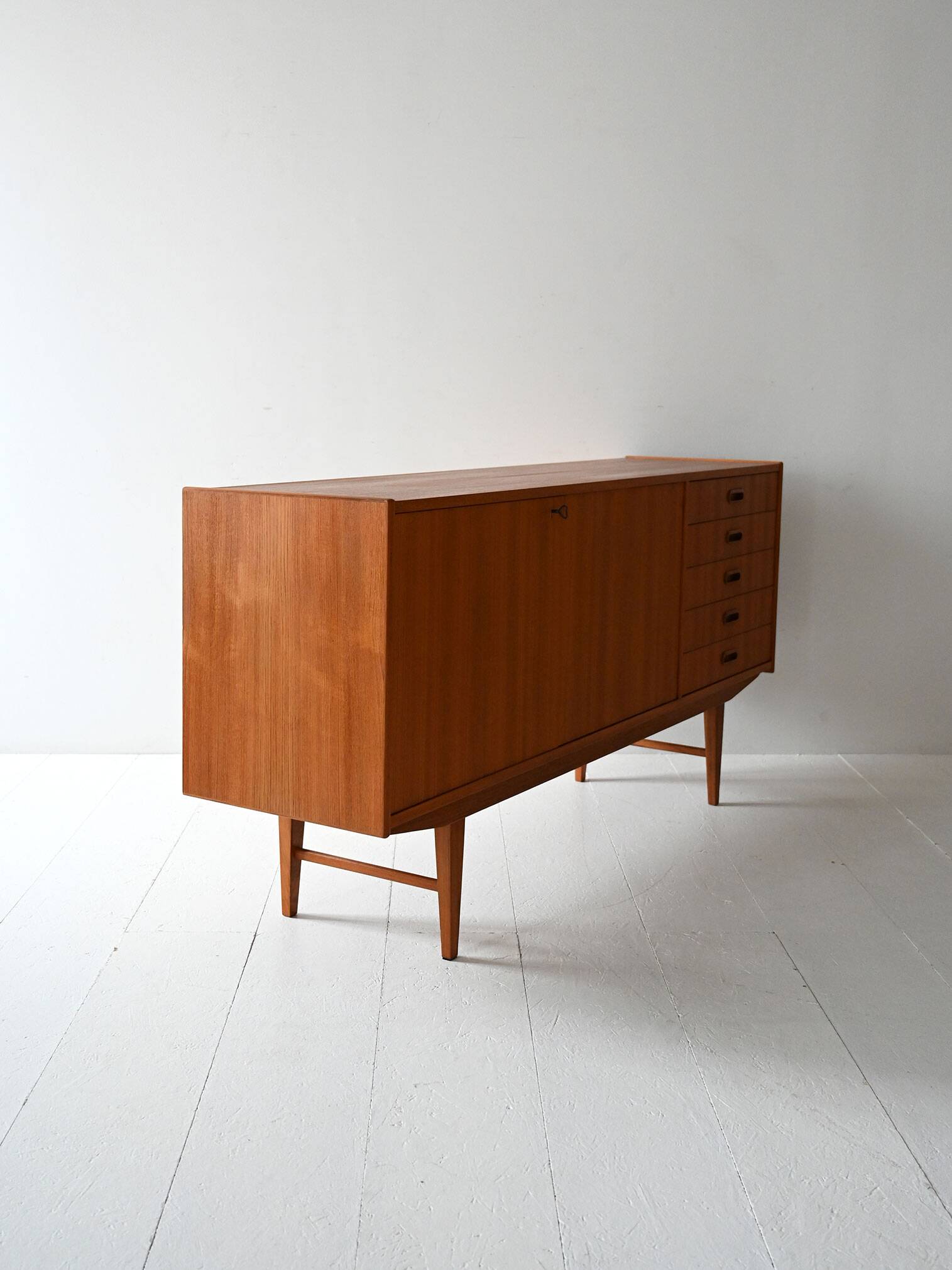 Vintage Scandinavian teak sideboard with five drawers