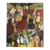Abstract characters, knife oil, signed Menin.