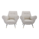 Pair of Italian mid-century boucle armchairs, iron & brass legs, 1950s