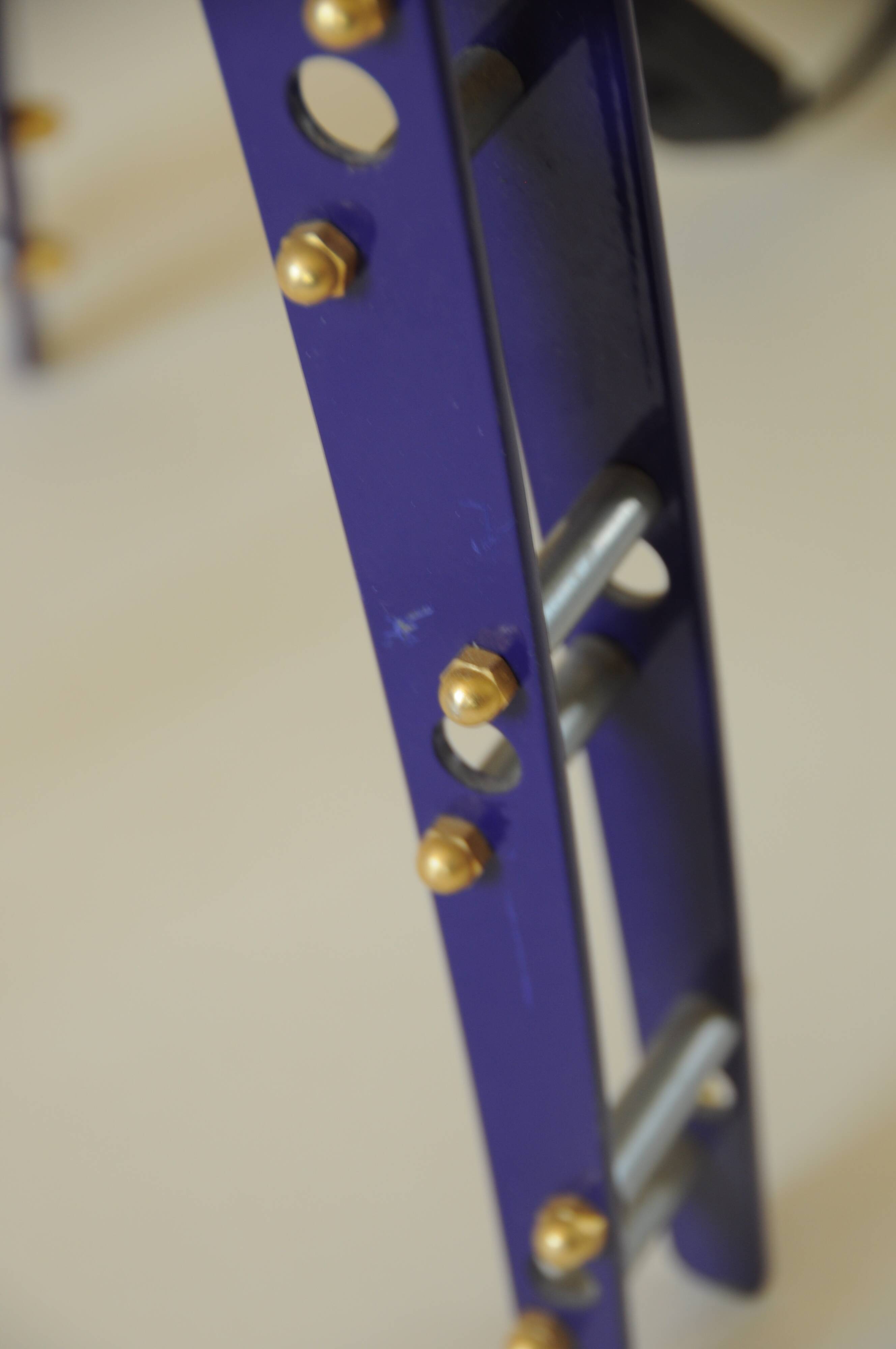 Pair of blue industrial design lamps with yellow shades - Space Age Rocket