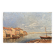 Small old painting - Fishing port by the pond