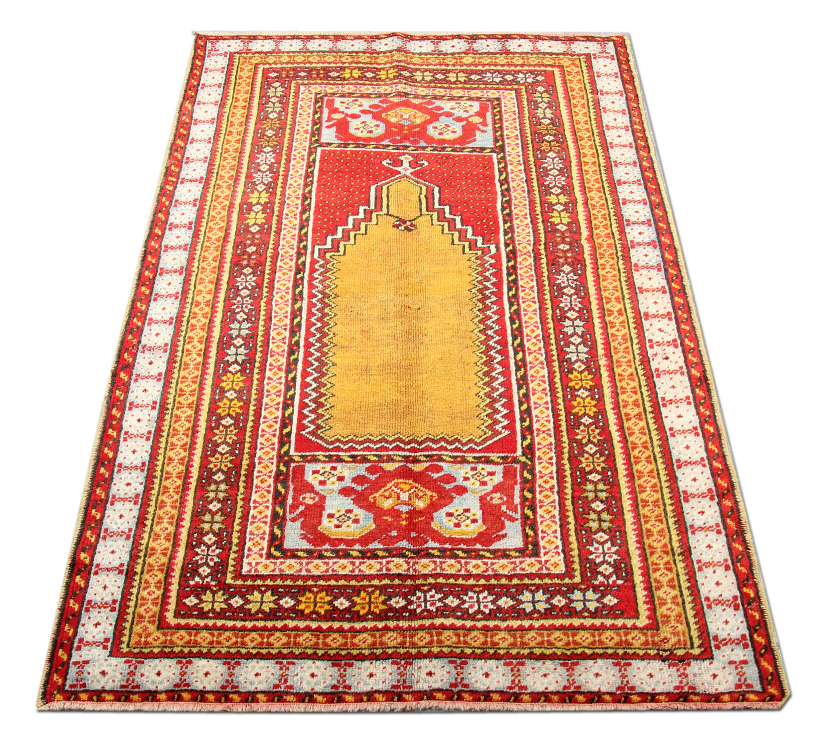 Yellow Red Wool Turkish Carpet Handmade Oriental Anatolian Area rug- 160x183cm
