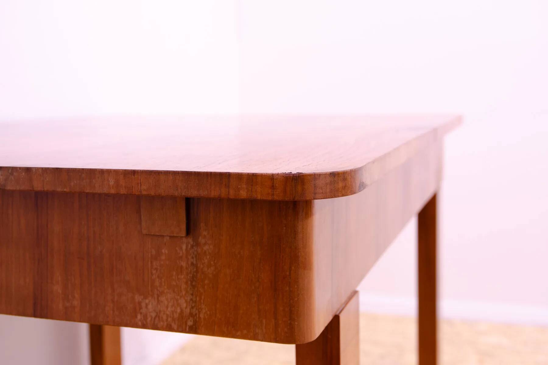 Walnut adjustable dining table, 1930s, Czechoslovakia