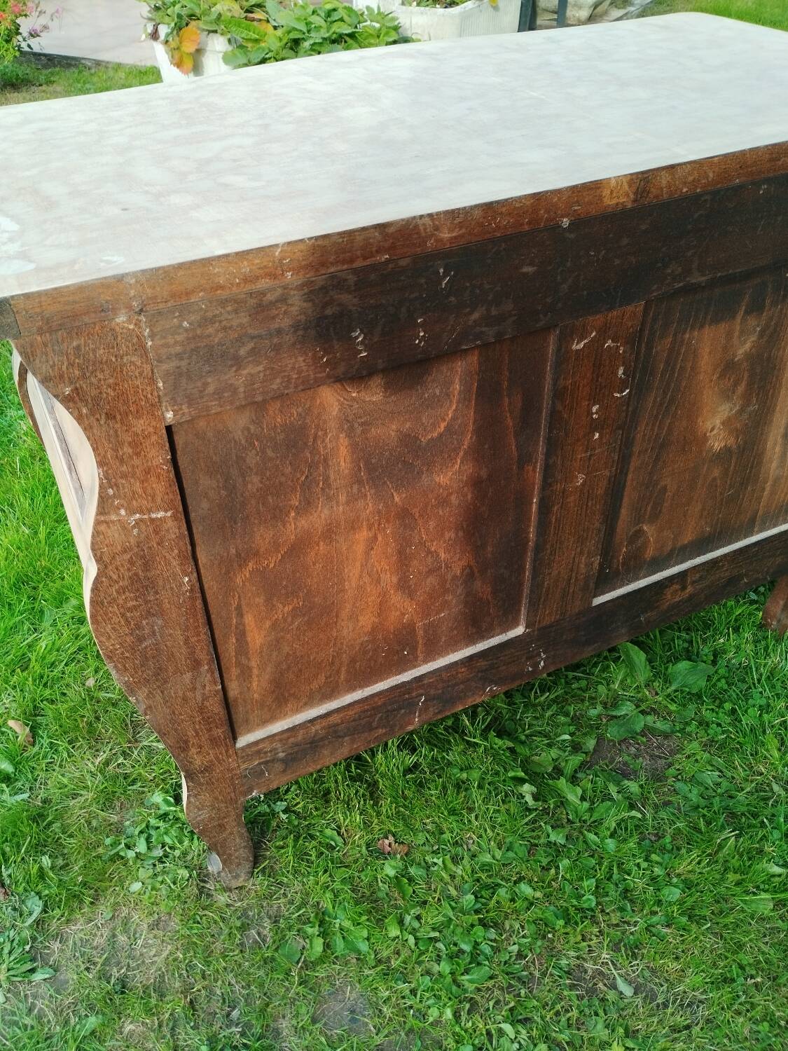 Antique Louis XVI style chest of drawers with wooden top