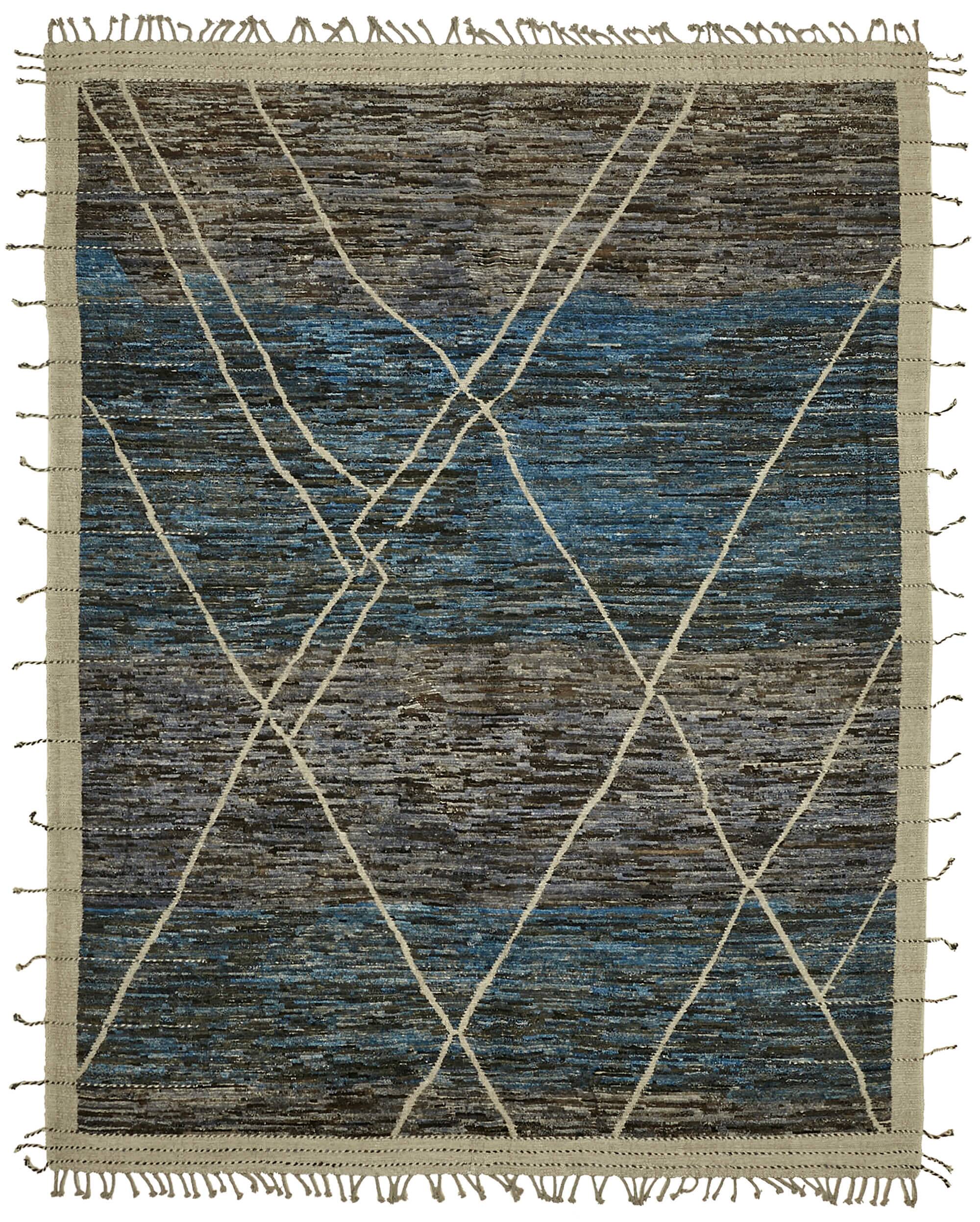 Hand-Knotted Turkish Contemporary 280 cm x 363 cm Blue Wool Carpet