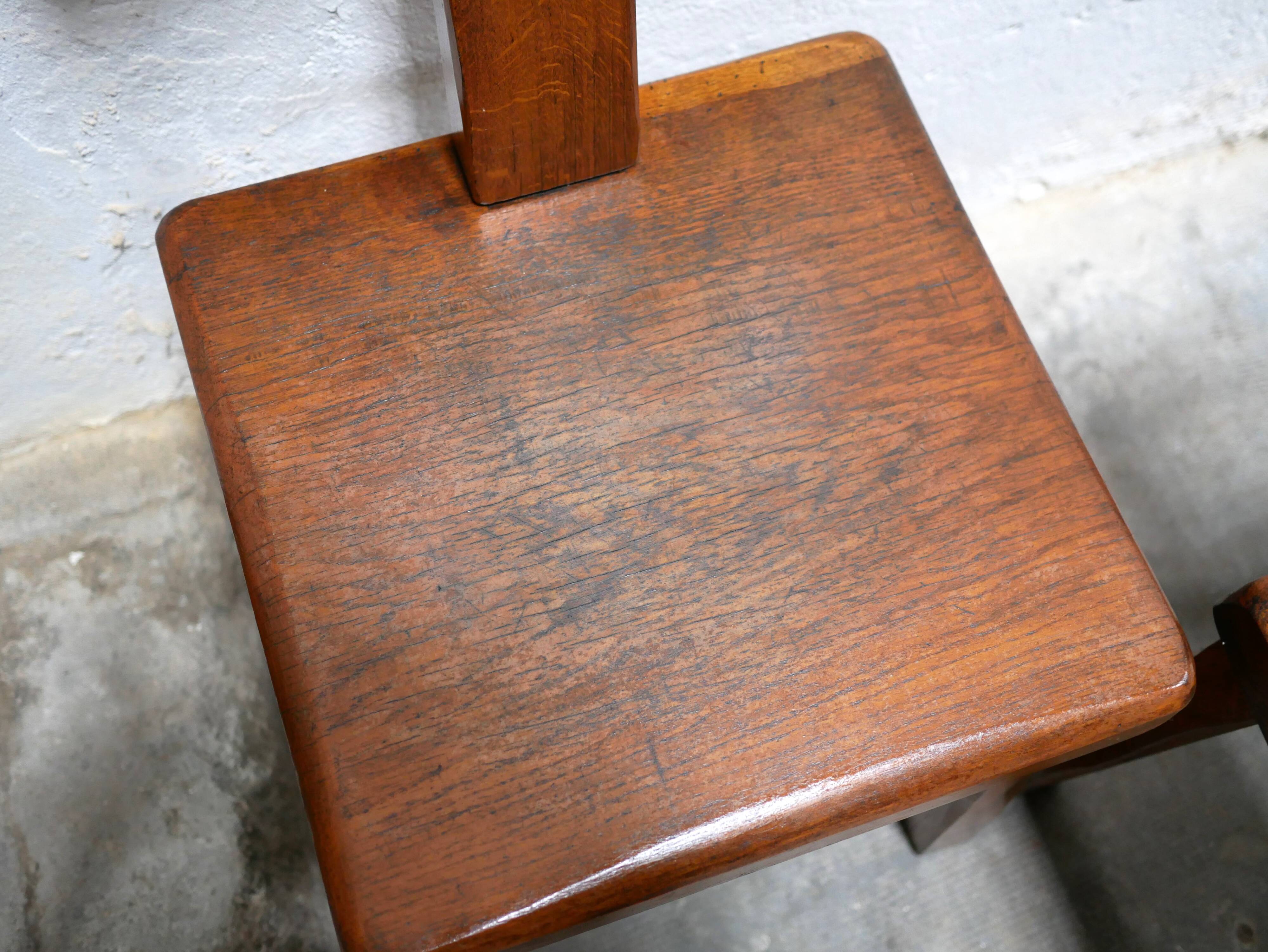 Vintage brutalist wooden T chair