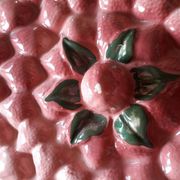 Vintage dessert plate in glazed ceramic with strawberry design, 1950s-1970s.
