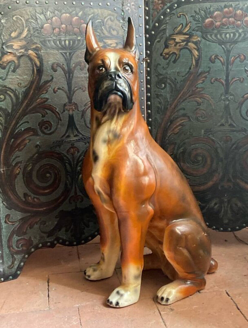 Large vintage Italian earthenware sculpture 79 the boxer dog