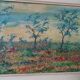 Peinture à l'huile sur panneau paysage campagne prairie fleurie signée