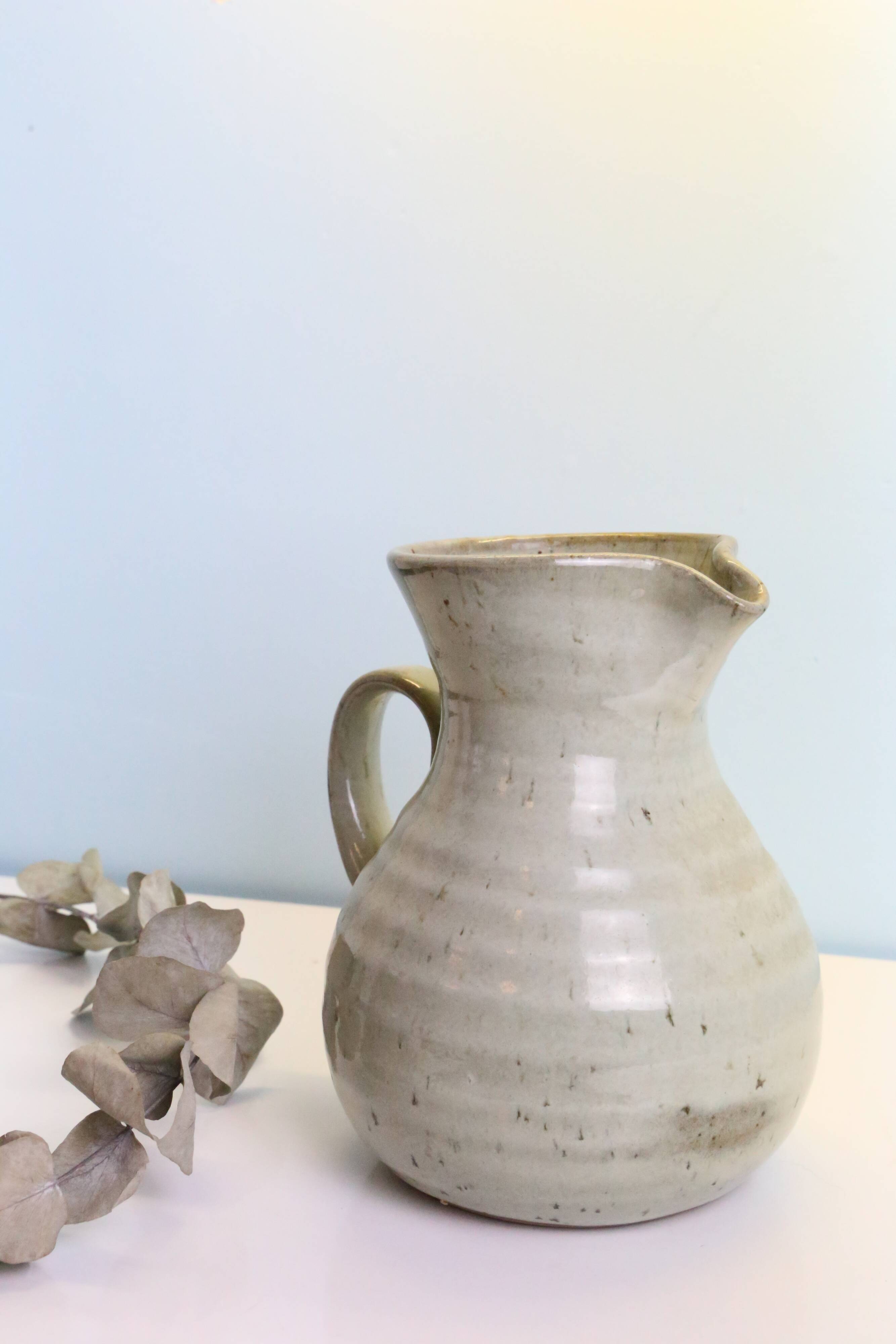 Glazed earth jug, Manziat pottery, rustic, vintage French