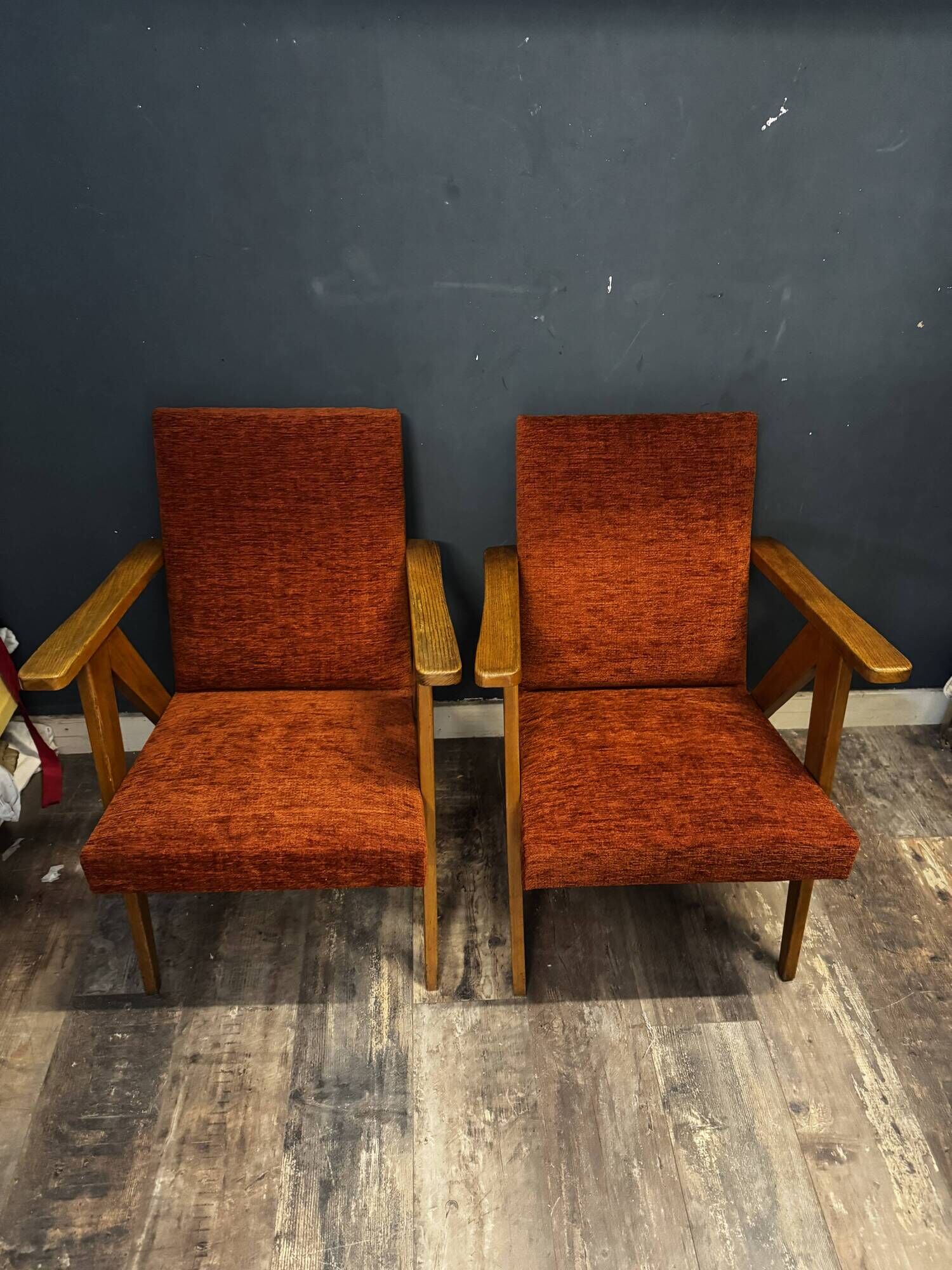 Pair of restored vintage compass armchairs from the 1950s/1960s.