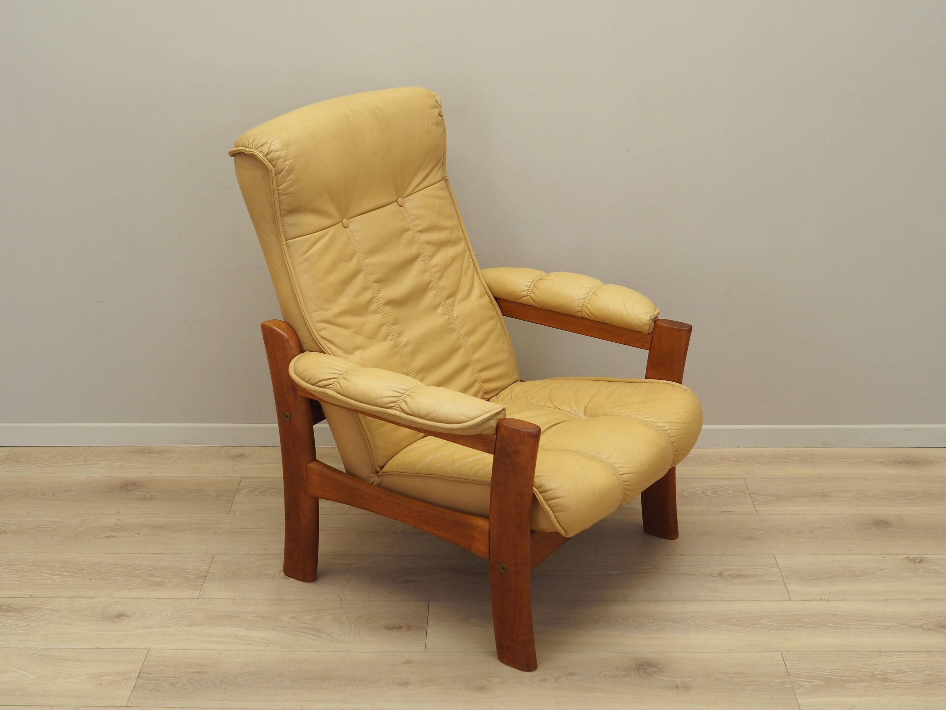 Yellow leather armchair, Danish design, 1960s, production: Denmark