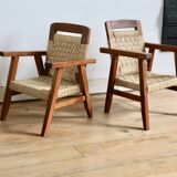 Pair of children's armchairs in rope, attributed to Audoux Minet.