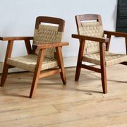 Pair of children's armchairs in rope, attributed to Audoux Minet.