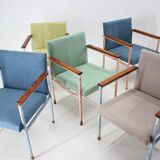 1960s Set of Eight Iron and Wood Armchairs/Dining Chairs,Czechoslovakia