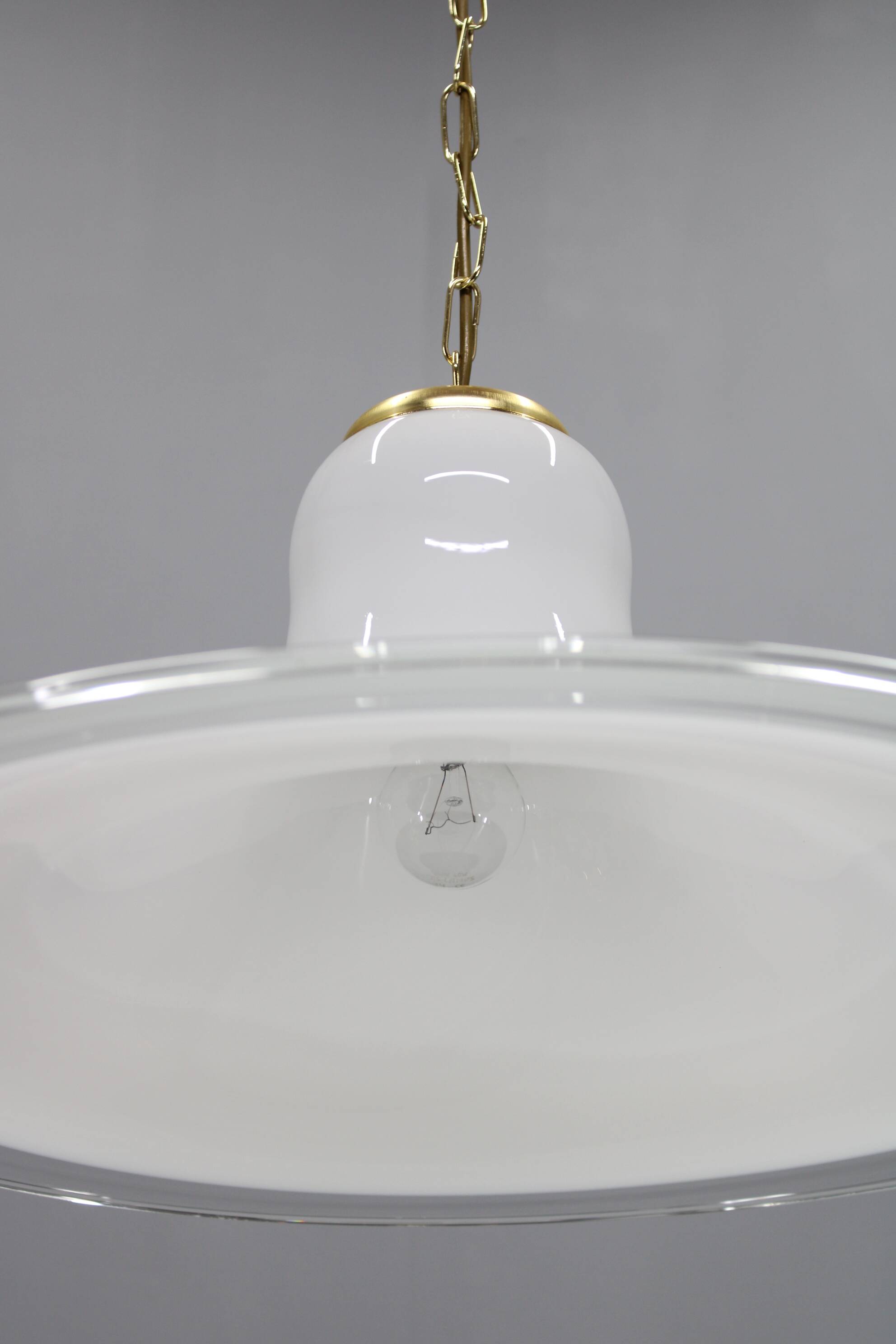 Italian mid-century glass and brass pendant light, 1960s