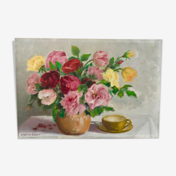 Oil on canvas bouquet of roses