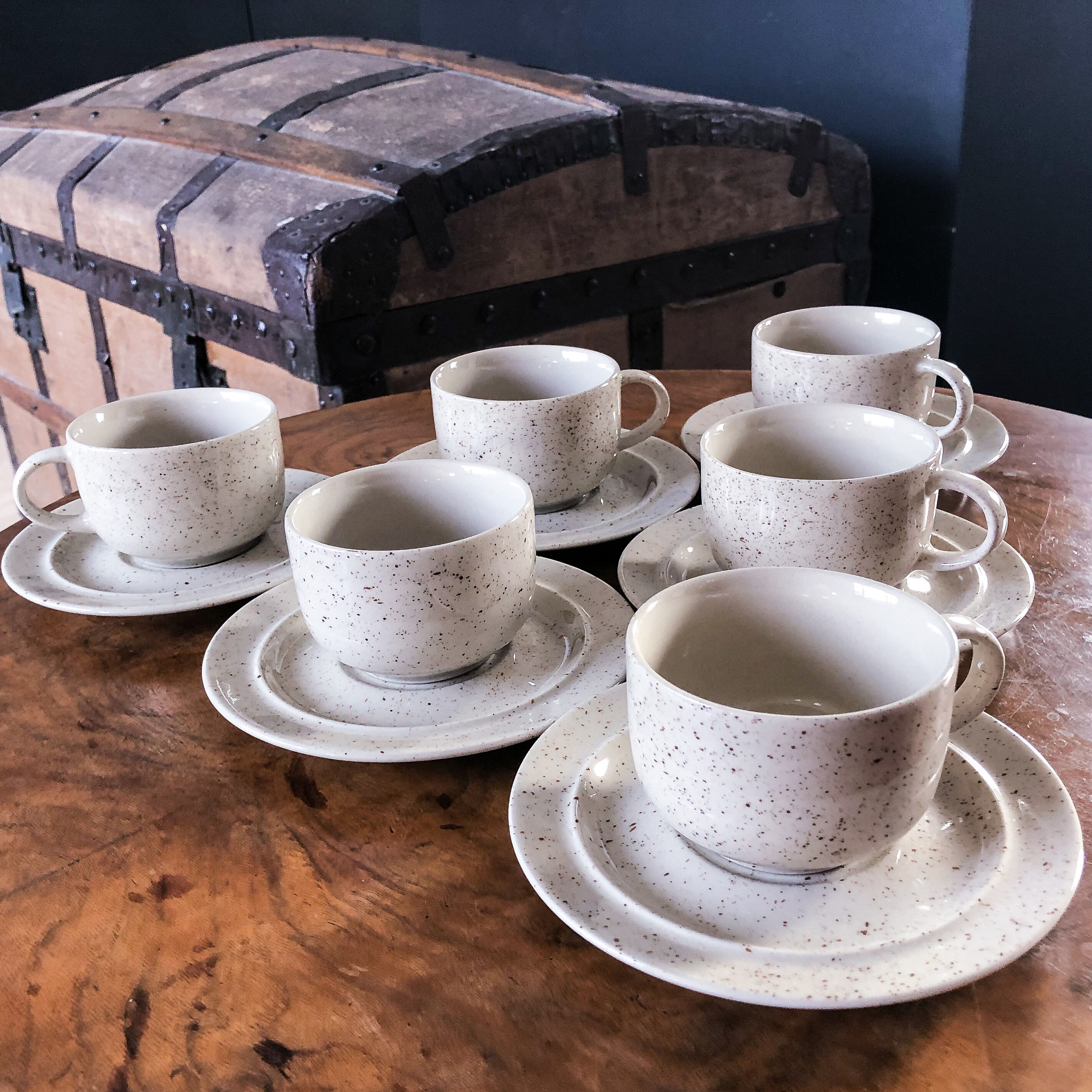 Set of 6 cups with its 6 speckled subcups