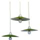 Triple industrial style pendant light with enamelled sheet metal and porcelain sockets
