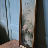 Old oil on canvas framed, "Flamingos"