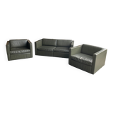 2-seater sofa and 2 armchairs set Pfister for Knoll khaki leather