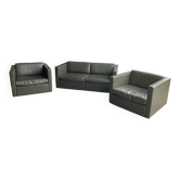 2-seater sofa and 2 armchairs set Pfister for Knoll khaki leather