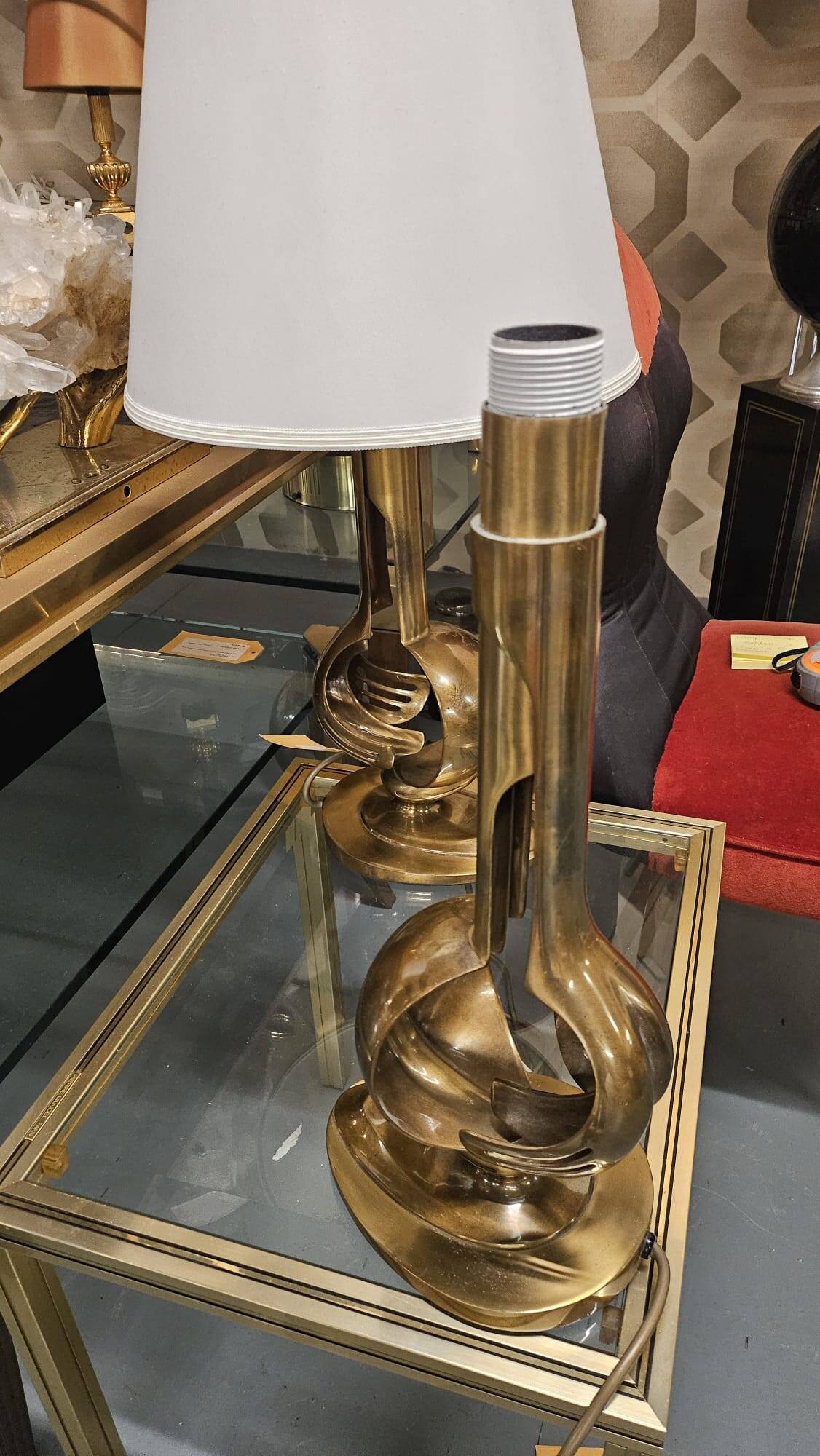 1970s pair of brass table lamps from France